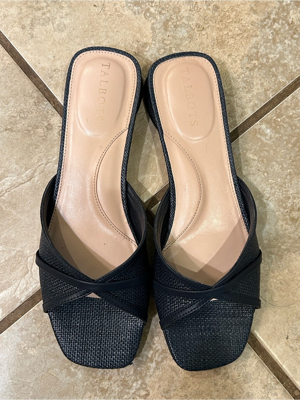 Talbots Navy Woven-Texture Slide Mules
